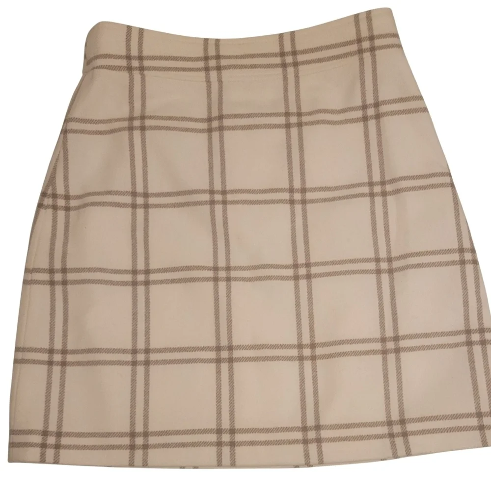 J. Crew Cream Braonw Plaid Mini Skirt